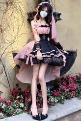BXOXO - Black/Pink Multi-layer Ruffle Bowknot Sweet Princess Lolita Dress